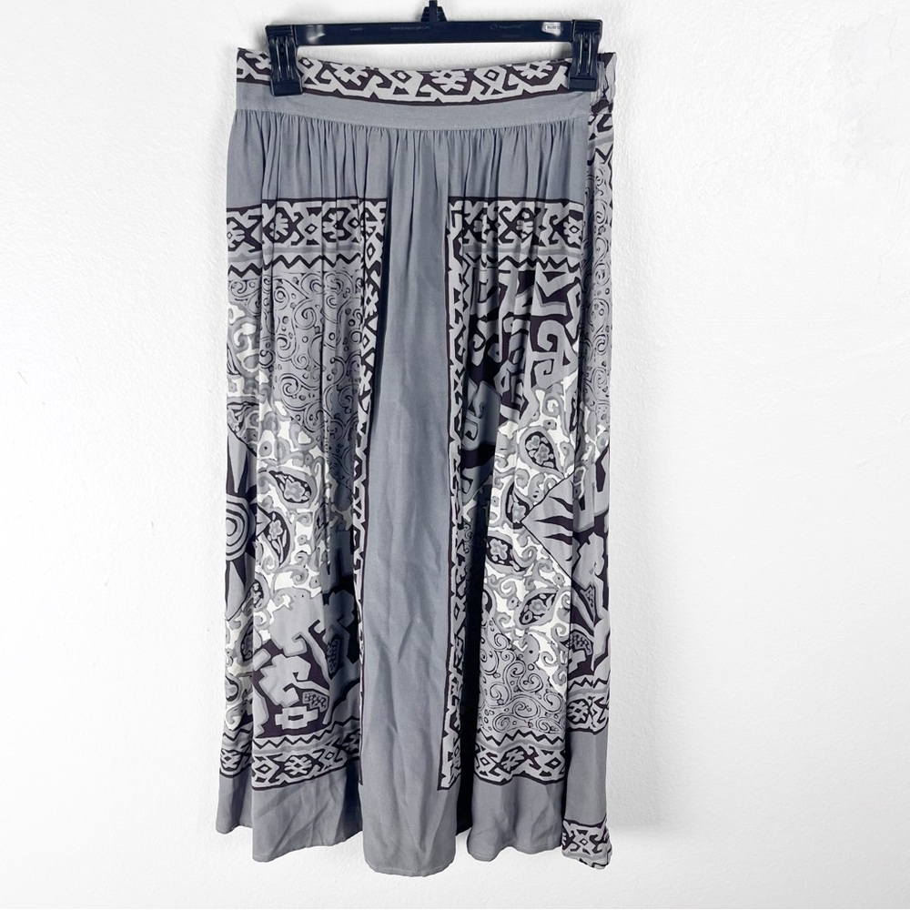 MARSHA BRANDER For Companix Gray Printed Elastic Pull On Skirt Medium Boho